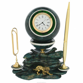 Настольный набор с часами-шаром "Тигр" из натурального камня, фотография 0. Интернет-магазин ЛАВКА ПОДАРКОВ