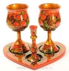 11899-Нб  Хохлома питейный Набор "Свадебный" (без подсвечника) 3 пр.