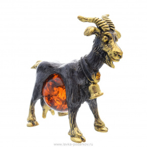 Статуэтка с янтарем "Коза с колокольчиком" (коньячный), фотография 0. Интернет-магазин ЛАВКА ПОДАРКОВ