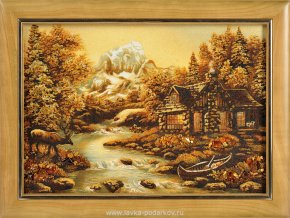 Картина из янтаря "Олень у реки" 30x40, фотография 0. Интернет-магазин ЛАВКА ПОДАРКОВ