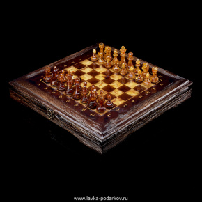 Шахматы в ларце с инкрустацией из янтаря и янтарными фигурами, фотография 0. Интернет-магазин ЛАВКА ПОДАРКОВ