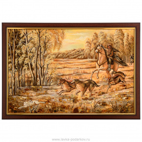 Картина янтарная "Охота. Погоня за зайцем" 40х60 см, фотография 0. Интернет-магазин ЛАВКА ПОДАРКОВ
