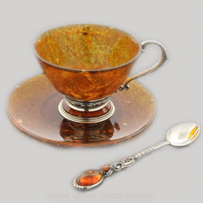 Янтарная чашка с блюдцем и ложкой, фотография 0. Интернет-магазин ЛАВКА ПОДАРКОВ