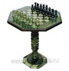 6957/П Нат.камень ШАХМАТНЫЙ СТОЛ с фигурами Змеевик в П/У (3319) 7827