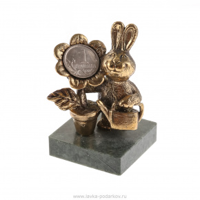 Бронзовая статуэтка "Кролик с подсолнухом", фотография 0. Интернет-магазин ЛАВКА ПОДАРКОВ