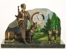 11814/-часы Бронза Письменный набор-ЧАСЫ "Застава" Змеевик (1.19.0)