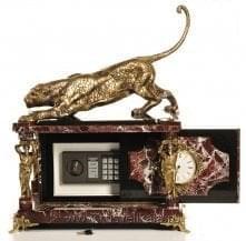 10832 Нат камень Часы - Сейф "Ягуар" Яшма, Бронза, позолота, 55*40*70см