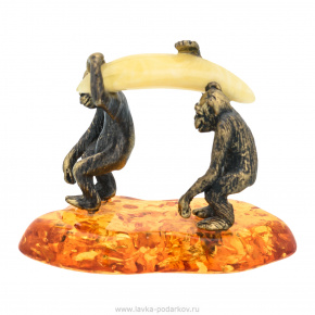 Статуэтка с янтарем "Обезьяны с бананом", фотография 0. Интернет-магазин ЛАВКА ПОДАРКОВ