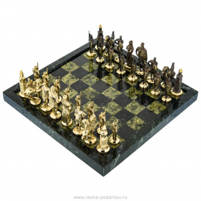 Шахматы из камня с бронзовыми фигурами "Русские" 32х32 см, фотография 0. Интернет-магазин ЛАВКА ПОДАРКОВ