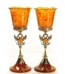 11357-С-2пНб Янтарь Набор кубков янтарных "Державные" 2 предмета Серебро 875* 