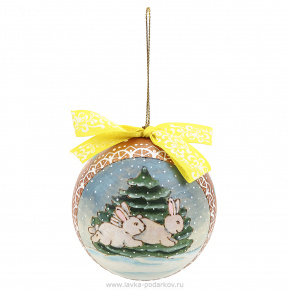 Новогодний елочный шар с росписью "Кролики", фотография 0. Интернет-магазин ЛАВКА ПОДАРКОВ