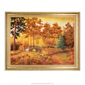Картина янтарная "Осень в парке. Мостик" 60х80 см, фотография 0. Интернет-магазин ЛАВКА ПОДАРКОВ