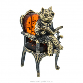 Статуэтка с янтарем "Кот читающий", фотография 0. Интернет-магазин ЛАВКА ПОДАРКОВ