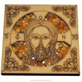 Магнит сувенир "Икона Иисус" с янтарем, фотография 0. Интернет-магазин ЛАВКА ПОДАРКОВ