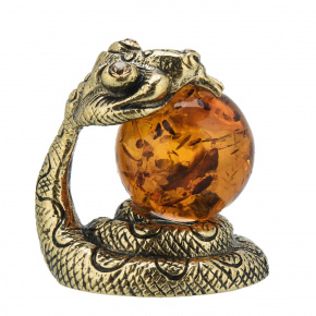 Статуэтка с янтарем "Змейка с шариком", фотография 0. Интернет-магазин ЛАВКА ПОДАРКОВ