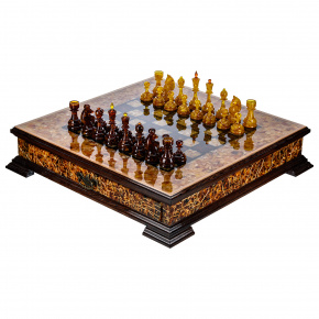 Шахматный ларец с инкрустацией и фигурами из янтаря 65х65 см, фотография 0. Интернет-магазин ЛАВКА ПОДАРКОВ