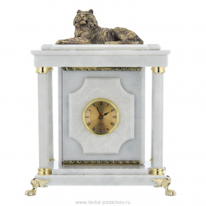 Часы-сейф из натурального камня "Тигр". Белый мрамор, фотография 0. Интернет-магазин ЛАВКА ПОДАРКОВ