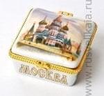 26039 /1104 Шкатулка фарфоровая "Москва" 6см квадратная белая