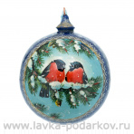 Новогодний елочный шар с росписью "Снегири на елочке"