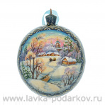 Новогодний елочный шар с росписью "Зима. Сельский пейзаж"