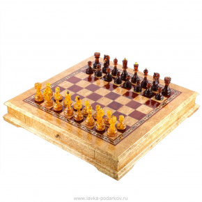  Шахматы деревянные из карельской березы (фигуры из янтаря) , фотография 0. Интернет-магазин ЛАВКА ПОДАРКОВ