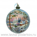 Новогодний елочный шар с росписью "Зима. Сельский храм"