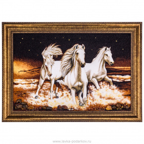 Картина янтарная "Бегущие кони" 40х60 см, фотография 0. Интернет-магазин ЛАВКА ПОДАРКОВ