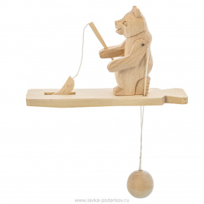 Богородская деревянная игрушка "Медведь-рыболов", фотография 0. Интернет-магазин ЛАВКА ПОДАРКОВ