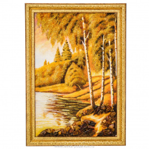Картина янтарная "Березы у озера" 40х60 см, фотография 0. Интернет-магазин ЛАВКА ПОДАРКОВ