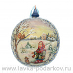 Новогодний елочный шар с росписью "Девочка и белочка"