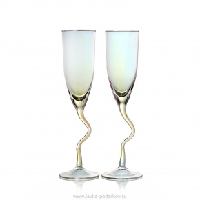 Набор 2 бокала для шампанского 180 мл "Радуга" изогнутая ножка, фотография 0. Интернет-магазин ЛАВКА ПОДАРКОВ
