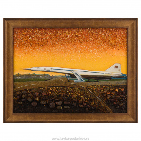 Картина янтарная "Самолет Ту-144" 30х40 см, фотография 0. Интернет-магазин ЛАВКА ПОДАРКОВ