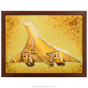 Картина янтарная "Самолёт ТУ-144" 30х40 см, фотография 0. Интернет-магазин ЛАВКА ПОДАРКОВ