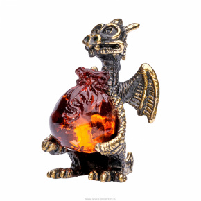Статуэтка с янтарем "Дракон с денежным мешком", фотография 0. Интернет-магазин ЛАВКА ПОДАРКОВ