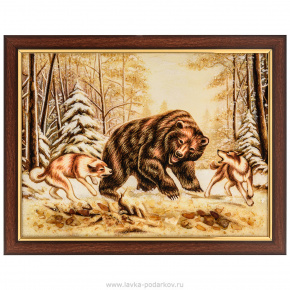 Картина янтарная "Охота на медведя" 30х40 см, фотография 0. Интернет-магазин ЛАВКА ПОДАРКОВ