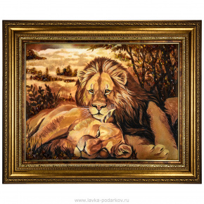 Картина янтарная "Лев и львица" 84х104 см, фотография 0. Интернет-магазин ЛАВКА ПОДАРКОВ