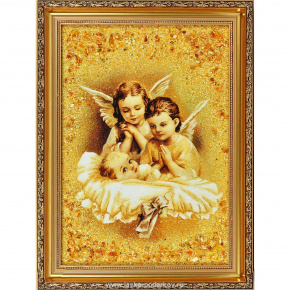Картина янтарная "Ангелы и младенец" 20х30 см, фотография 0. Интернет-магазин ЛАВКА ПОДАРКОВ