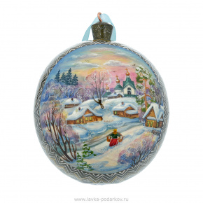 Новогодний елочный шар с росписью "Сельский пейзаж. По воду", фотография 0. Интернет-магазин ЛАВКА ПОДАРКОВ