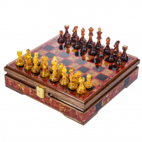Шахматный ларец с инкрустацией и фигурами из янтаря, фотография 0. Интернет-магазин ЛАВКА ПОДАРКОВ