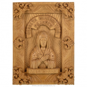 Деревянная резная икона "Святая Дева Мария" 37х26,5 см, фотография 0. Интернет-магазин ЛАВКА ПОДАРКОВ