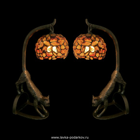 Комплект из двух настольных ламп из янтаря и бронзы "Коты", фотография 0. Интернет-магазин ЛАВКА ПОДАРКОВ