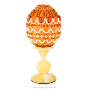 Пасхальное яйцо из янтаря с бисером "Узор 2", фотография 0. Интернет-магазин ЛАВКА ПОДАРКОВ