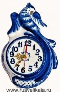 5291 Гжель Часы "Птица" 20*14см Авт. Исаев С.В.