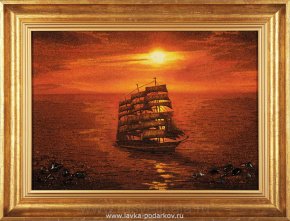 Картина янтарная корабля "Фрегат", фотография 0. Интернет-магазин ЛАВКА ПОДАРКОВ