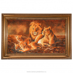 Картина янтарная "Лев. Семья" 69х117 см, фотография 0. Интернет-магазин ЛАВКА ПОДАРКОВ