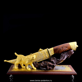 Нож сувенирный "Рысь" на подставке. Златоуст, фотография 0. Интернет-магазин ЛАВКА ПОДАРКОВ