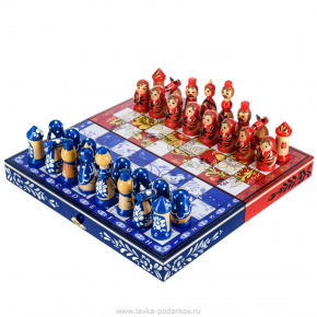 Шахматы деревянные "Гжель/Хохлома", фотография 0. Интернет-магазин ЛАВКА ПОДАРКОВ