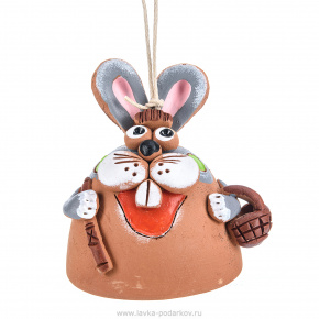 Керамический колокольчик "Кролик с корзинкой", фотография 0. Интернет-магазин ЛАВКА ПОДАРКОВ
