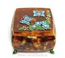0011487-Б Янтарь Шкатулка "Бабочки" Бронза
