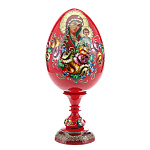 0063496/25см ЯЙЦО Пасхальное "БМ КАЗАНСКАЯ" на подставке Красное Цветы  дерево/лак